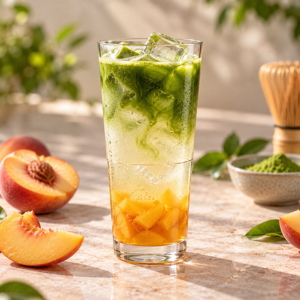 Broskyňová matcha limonáda s ľadom (1)